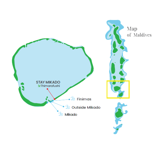 Map of Thaa Atoll surf breaks around Stay Mikado